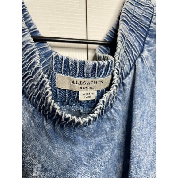 All Saints Dresses All Saints Adela Chambray Off Shoulder Dress Womens XS - Picture 3 of 12